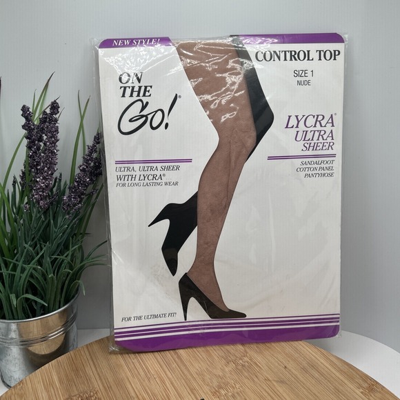 On the Go! Accessories - Women's On The Go! Control Top Pantyhose NUDE Lycra, Ultra Sheer Size: 1